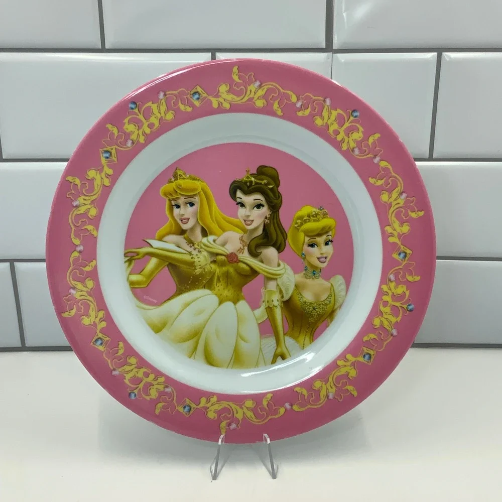 Disney Princess Melamine Plate Kcare Aurora Belle Cinderella Pink 9 Inch